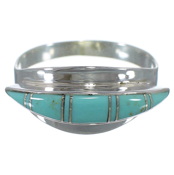 Southwest Silver Turquoise Inlay Ring Size 7-3/4 EX45005